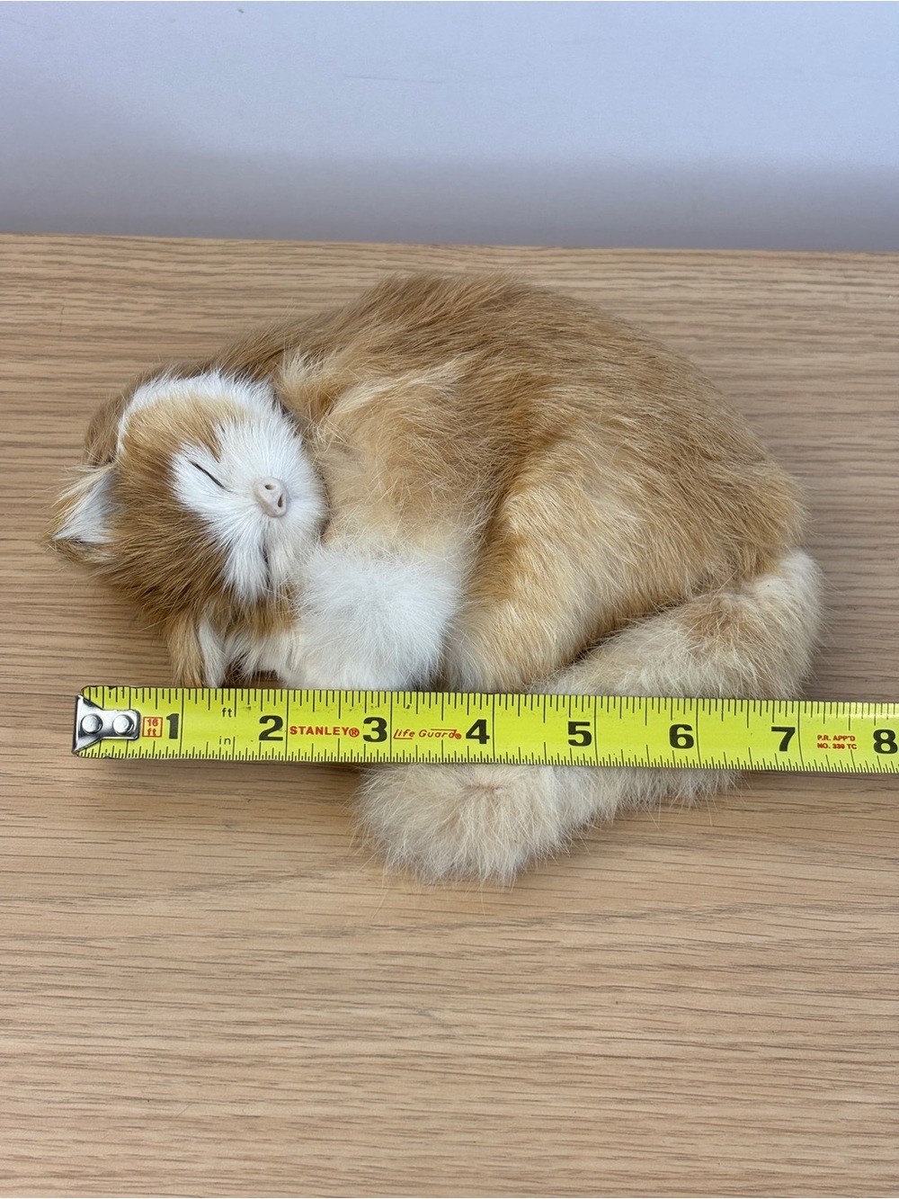 Realistic Sleeping Soft Faux Fur Kitten Figurine - Ginger & White - Picture 7 of 8